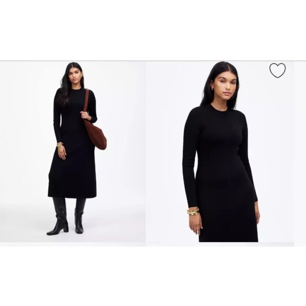 Madewell $168 Merino Wool Sweater Maxi Dress Black Size Small NT938 Basic Winter